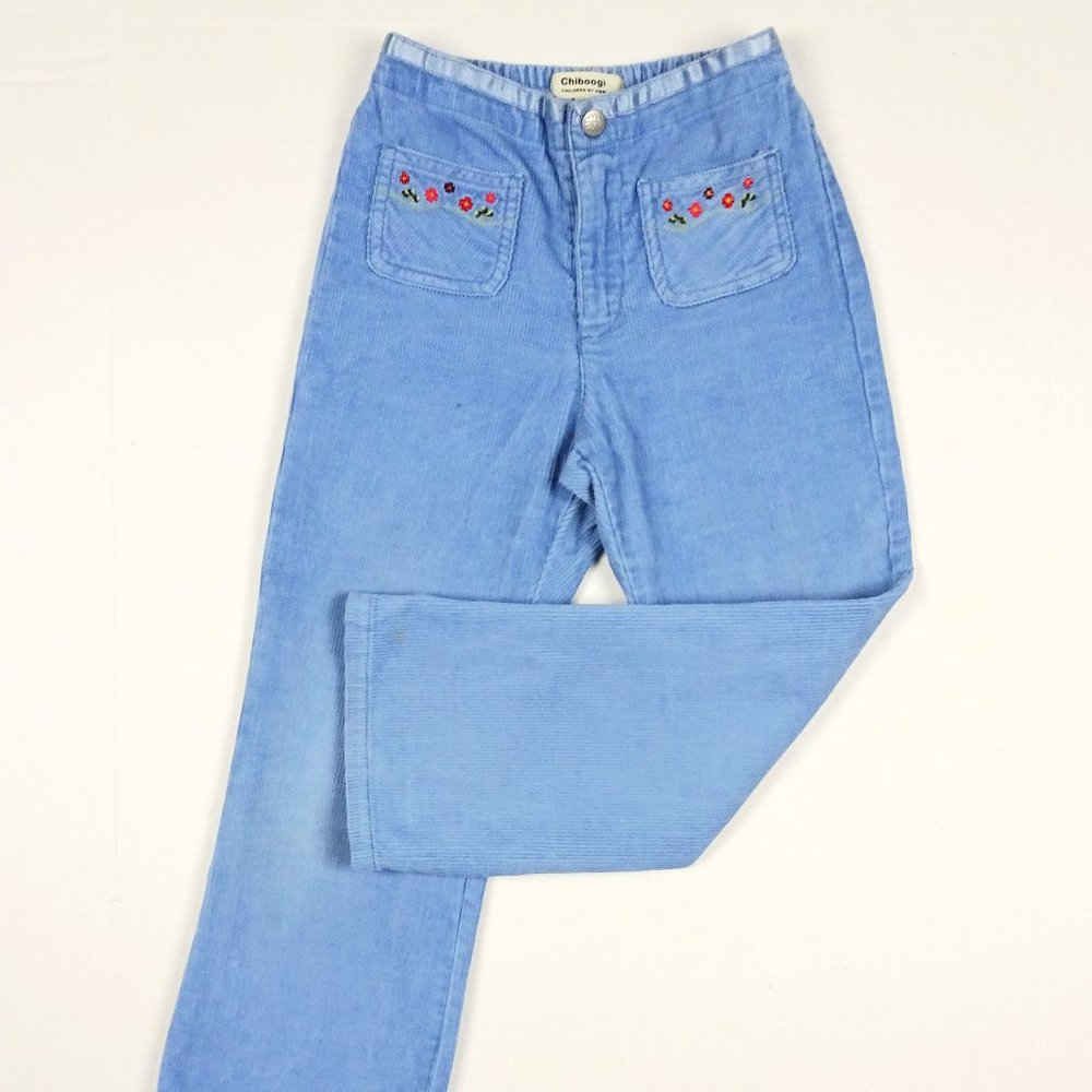 Vintage 90’s Blue Corduroy Flare Pants Girls 6 116 Chiboogi H&M Embroidered Vtg